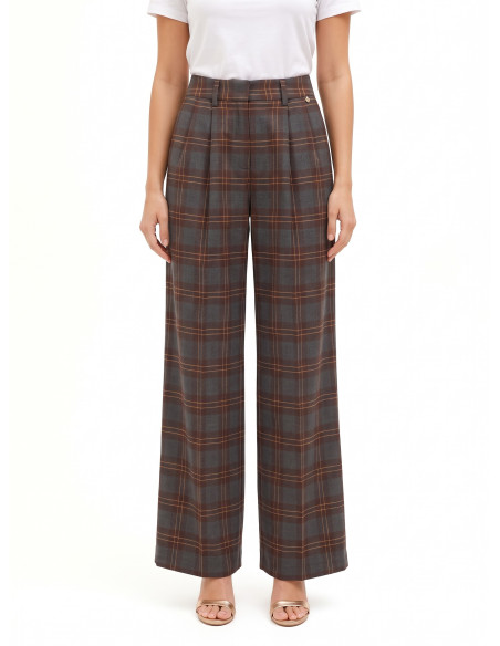 Pantalon palazzo à carreaux en mélange de viscose avec doubles pinces Rinascimento