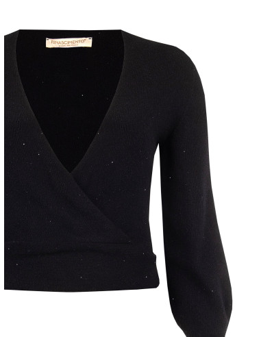 Pull curvy à col V croisé et micro-paillettes Rinascimento Curvy