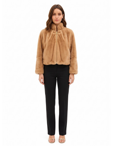 Cropped jas van imitatiebont met ritssluiting Rinascimento
