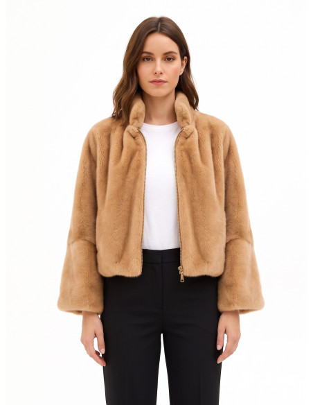 Cropped jas van imitatiebont met ritssluiting Rinascimento