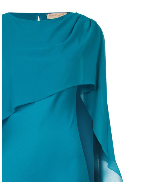 Robe longue fluide en satin structuré avec cape en georgette « Rinascimento »