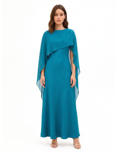 Robe longue fluide en satin structuré avec cape en georgette « Rinascimento »