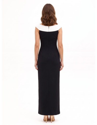 Robe longue en crêpe scuba avec empiècement plissé contrastant Rinascimento