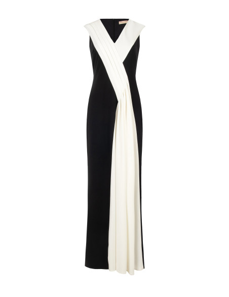 Robe longue en crêpe scuba avec empiècement plissé contrastant Rinascimento