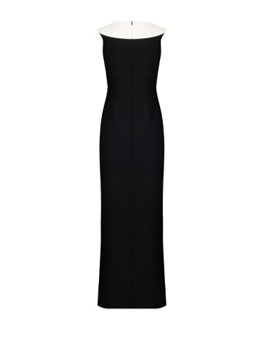 Robe longue en crêpe scuba avec empiècement plissé contrastant Rinascimento