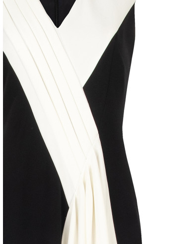 Robe longue en crêpe scuba avec empiècement plissé contrastant Rinascimento