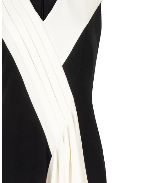 Robe longue en crêpe scuba avec empiècement plissé contrastant Rinascimento