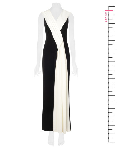 Robe longue en crêpe scuba avec empiècement plissé contrastant Rinascimento