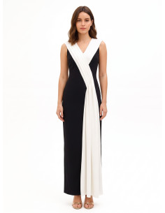 Robe longue en crêpe scuba avec empiècement plissé contrastant Rinascimento