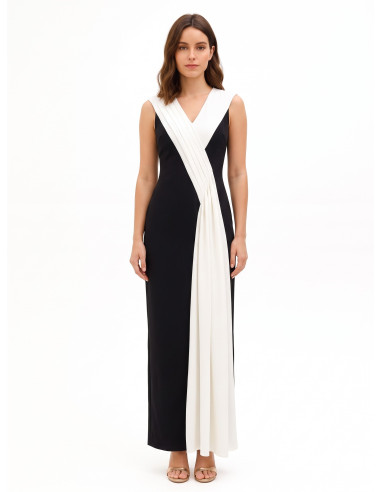 Robe longue en crêpe scuba avec empiècement plissé contrastant Rinascimento