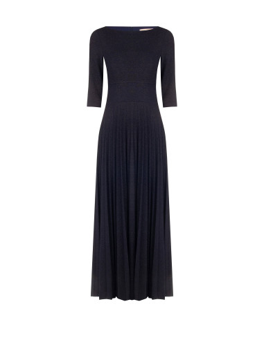 Robe longue évasée plissée en lurex à effet pailleté avec manches 3/4 Rinascimento