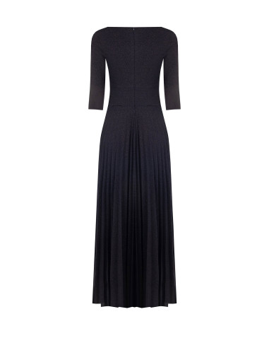 Robe longue évasée plissée en lurex à effet pailleté avec manches 3/4 Rinascimento