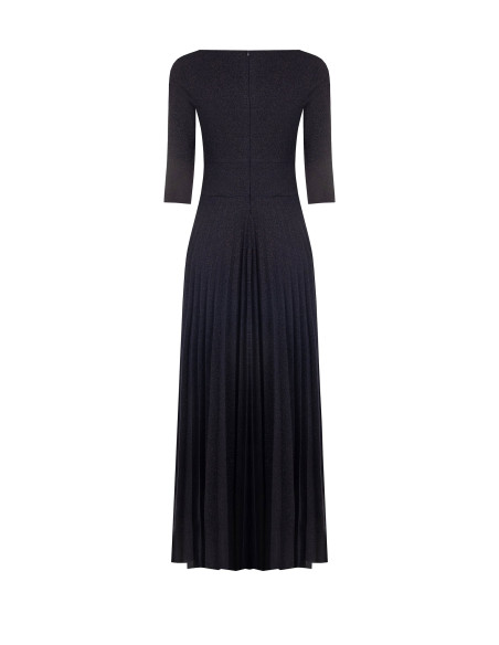 Robe longue évasée plissée en lurex à effet pailleté avec manches 3/4 Rinascimento