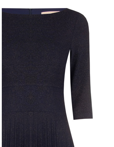 Lange geplisseerde skaterjurk van lurex met glittereffect en 3/4-mouwen Rinascimento