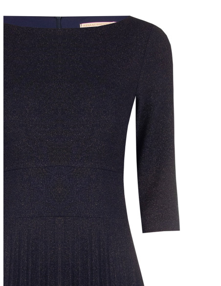 Robe longue évasée plissée en lurex à effet pailleté avec manches 3/4 Rinascimento