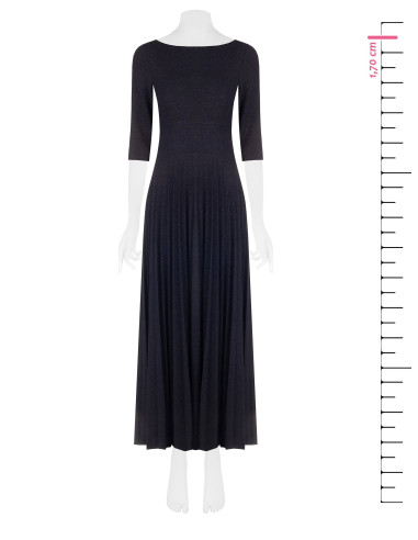 Robe longue évasée plissée en lurex à effet pailleté avec manches 3/4 Rinascimento