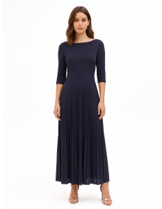Robe longue évasée plissée en lurex à effet pailleté avec manches 3/4 Rinascimento
