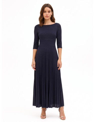 Robe longue évasée plissée en lurex à effet pailleté avec manches 3/4 Rinascimento