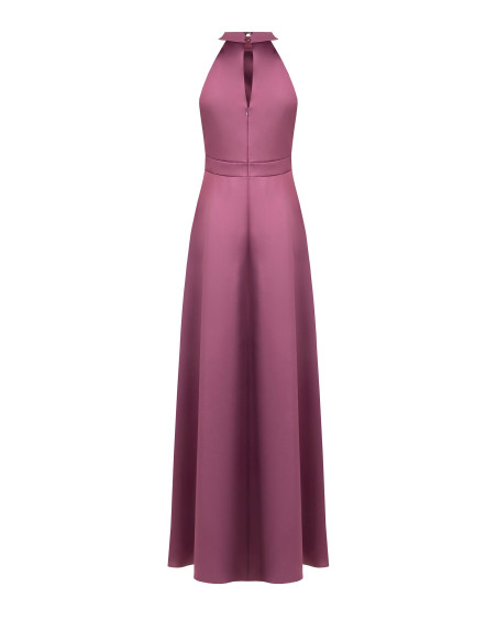 Robe longue en satin structuré à col montant, froncée sur un côté Rinascimento