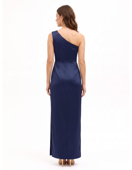 Robe longue en satin structuré avec drapé et fente latérale Rinascimento