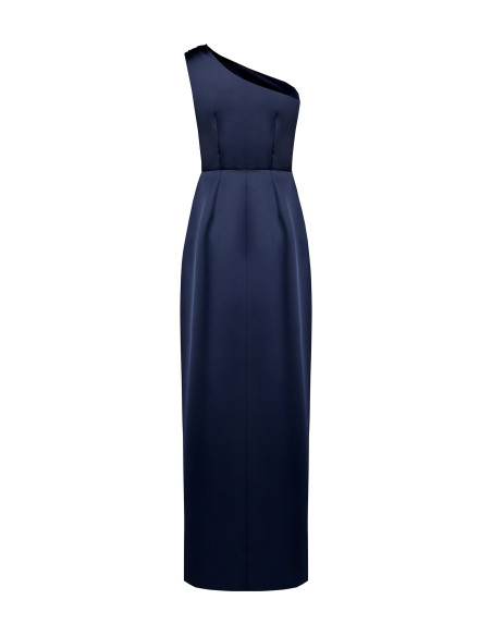 Robe longue en satin structuré avec drapé et fente latérale Rinascimento