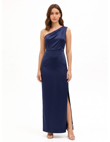 Robe longue en satin structuré avec drapé et fente latérale Rinascimento