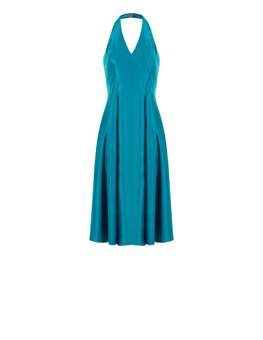 Robe midi en satin duchesse structuré avec poches et décolleté en V croisé Rinascimento