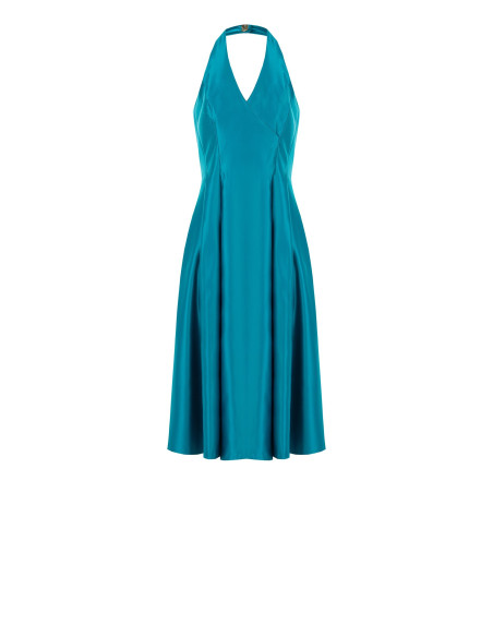 Robe midi en satin duchesse structuré avec poches et décolleté en V croisé Rinascimento