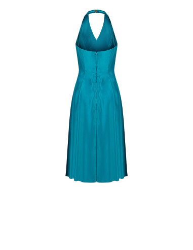 Robe midi en satin duchesse structuré avec poches et décolleté en V croisé Rinascimento