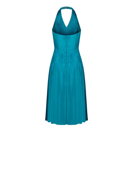 Robe midi en satin duchesse structuré avec poches et décolleté en V croisé Rinascimento