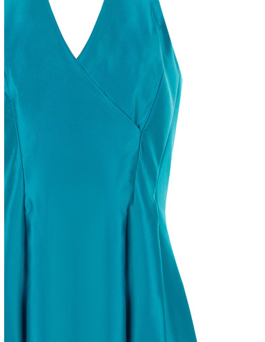 Robe midi en satin duchesse structuré avec poches et décolleté en V croisé Rinascimento