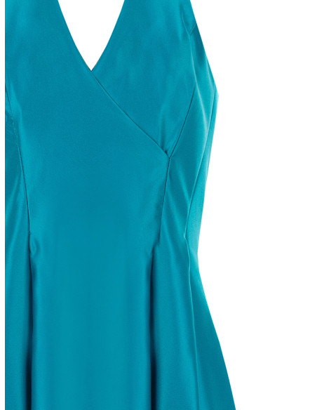 Robe midi en satin duchesse structuré avec poches et décolleté en V croisé Rinascimento