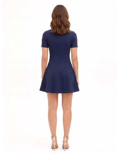 Robe courte taille basse en scuba crêpe avec fermeture éclair et logo Rinascimento