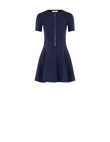 Korte jurk met lage taille van scuba-crêpe met logo-rits Rinascimento