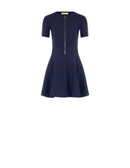Robe courte taille basse en scuba crêpe avec fermeture éclair et logo Rinascimento