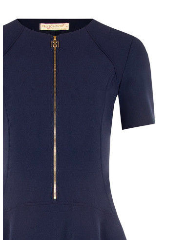 Korte jurk met lage taille van scuba-crêpe met logo-rits Rinascimento