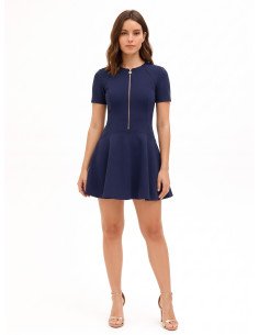 Robe courte taille basse en scuba crêpe avec fermeture éclair et logo Rinascimento