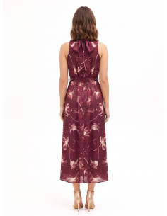Robe midi en satin à grandes fleurs avec décolleté et nœud dans le dos Rinascimento 2