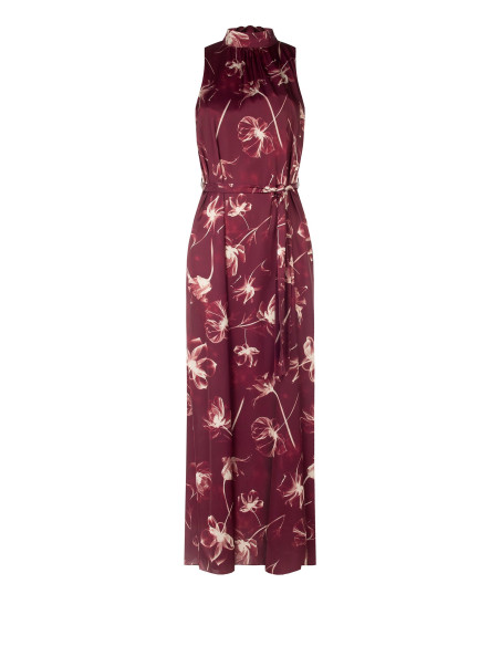 Robe midi en satin à grandes fleurs avec décolleté et nœud dans le dos Rinascimento