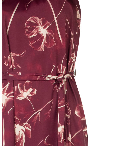 Midi-jurk van satijn met grote bloemen, een halslijn en een strik aan de achterkant Rinascimento