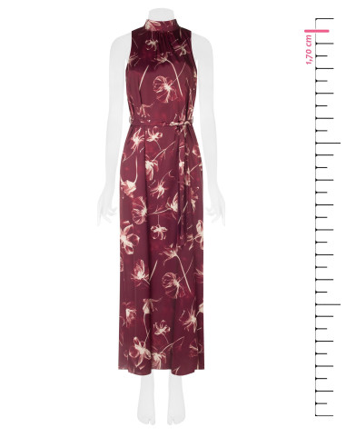 Robe midi en satin à grandes fleurs avec décolleté et nœud dans le dos Rinascimento