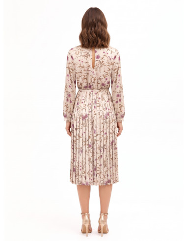 Robe midi fleurie en satin avec jupe plissée et fine ceinture rigide assortie Rinascimento