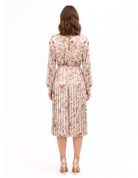 Robe midi fleurie en satin avec jupe plissée et fine ceinture rigide assortie Rinascimento