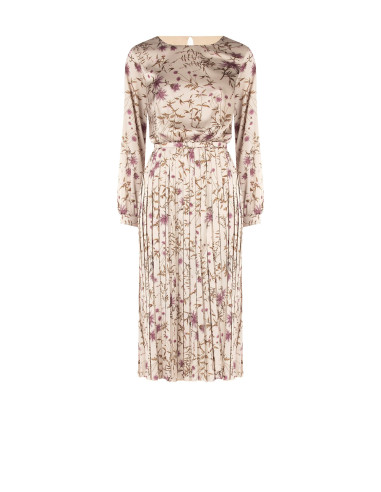 Robe midi fleurie en satin avec jupe plissée et fine ceinture rigide assortie Rinascimento