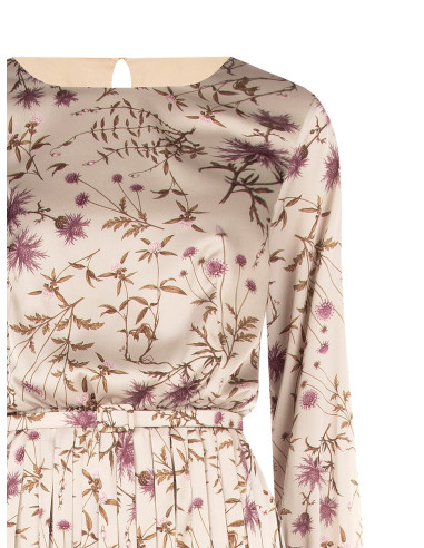 Robe midi fleurie en satin avec jupe plissée et fine ceinture rigide assortie Rinascimento