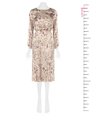 Robe midi fleurie en satin avec jupe plissée et fine ceinture rigide assortie Rinascimento