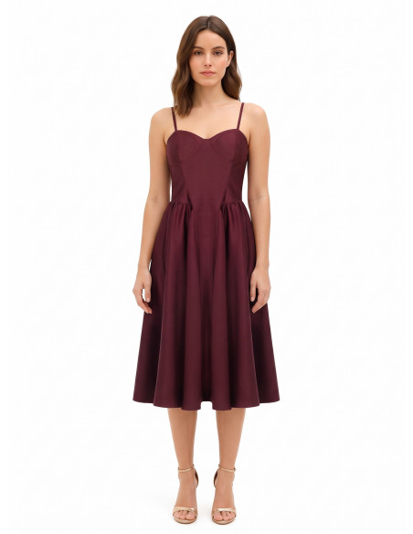 Robe midi bustier en satin avec jupe corolle Rinascimento
