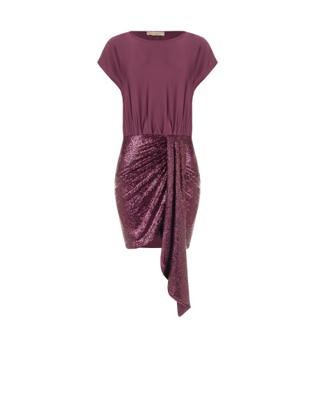 Korte jurk met 2-delige look, satijnen top en overslagrok met pailletten Rinascimento