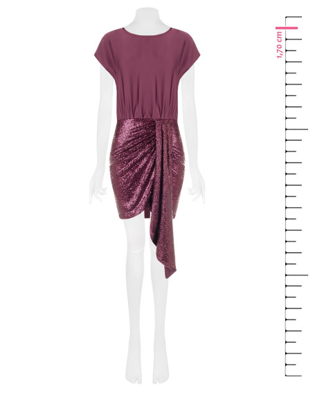 Korte jurk met 2-delige look, satijnen top en overslagrok met pailletten Rinascimento
