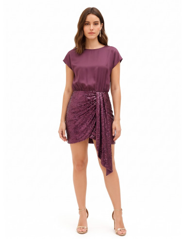 Robe courte effet 2 pièces avec top en satin et jupe portefeuille à paillettes Rinascimento